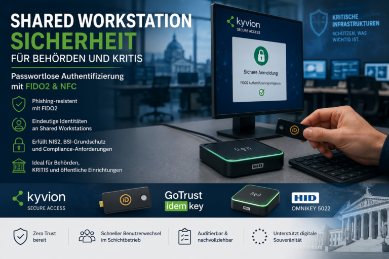 Shared Workstation Sicherheit für Behörden und KRITIS: Passwortlose Authentifizierung mit FIDO2 und NFC | Kyvion Security Blog