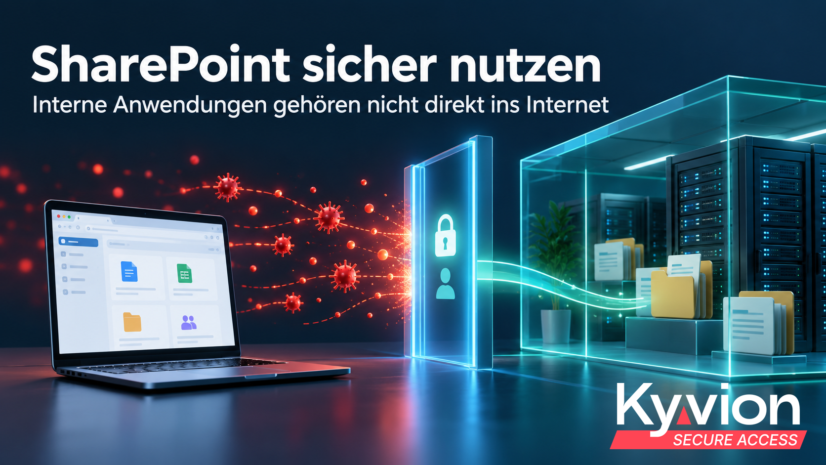 Symbolbild für kontrollierten Browserzugriff auf einen internen SharePoint-Server über eine vorgeschaltete Zugangskontrolle.